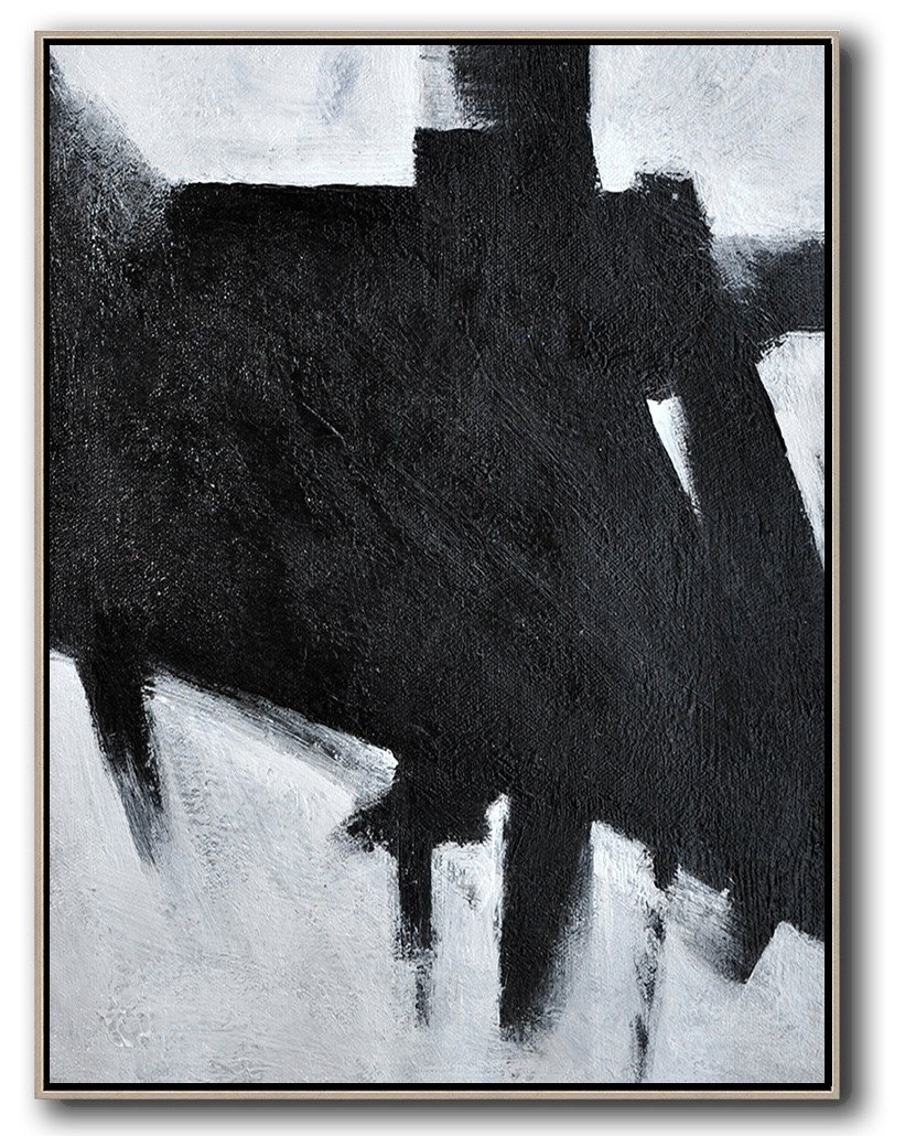 Hand-Painted Black And White Minimal Painting On Canvas - Sell Your Art Online Single Room Large